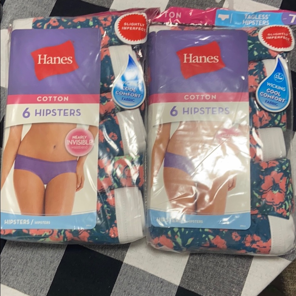2 packs Hanes 6pk cotton hipsters size 7